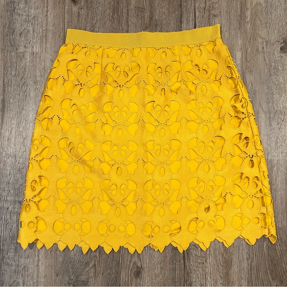 LOFT Yellow Floral Lace Pencil Skirt